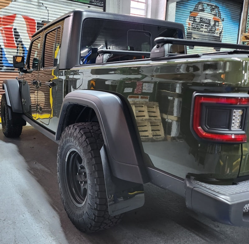 Rally Armor 19-25 Jeep JT Gladiator (Mojave/Rubicon) Black Mud Flap w/Army Green Logo