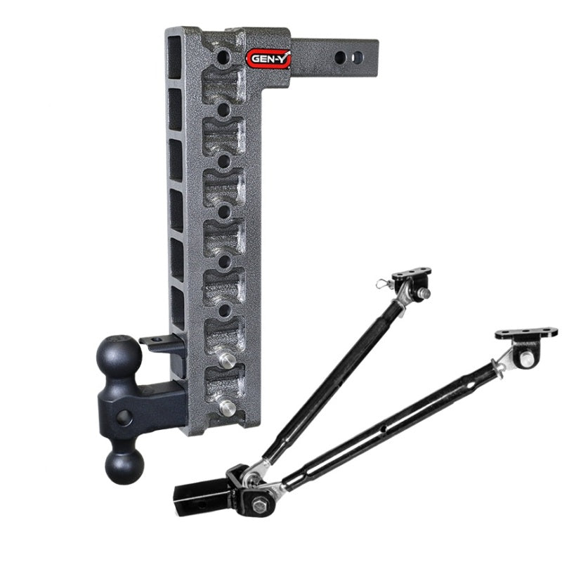 Gen-Y Mega Duty 2in Shank 17.5in Drop 10K Hitch w/Dual-Ball/Pintle Lock/Stabilizer Kit