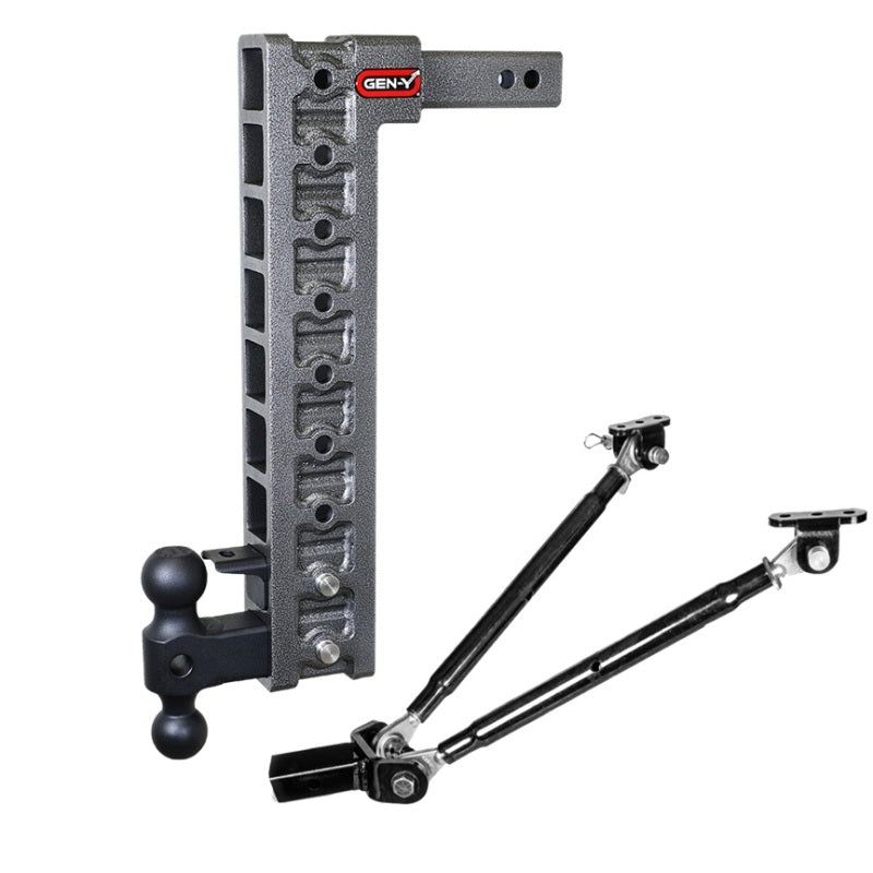 Gen-Y Mega Duty 2in Shank 20in Drop 10K Hitch w/Dual-Ball/Pintle Lock/Stabilizer Kit
