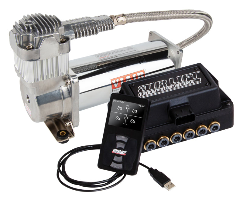 Air Lift Performance 3P (3/8 Air Line 4 Gal 7-Port Raw Aluminum Tank VIAIR 444C Comp)
