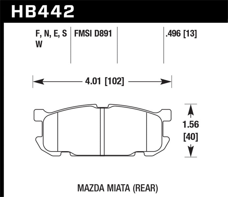 Hawk 01-02 Miata w/ Sport Suspension Blue 9012 Race Rear Brake Pads D891