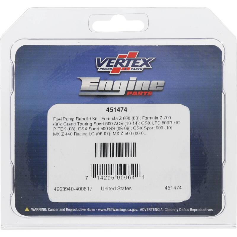 Vertex Gaskets 02-06 Arctic Cat ZR 440 Sno-Pro Fuel Pump Rebuild Kit