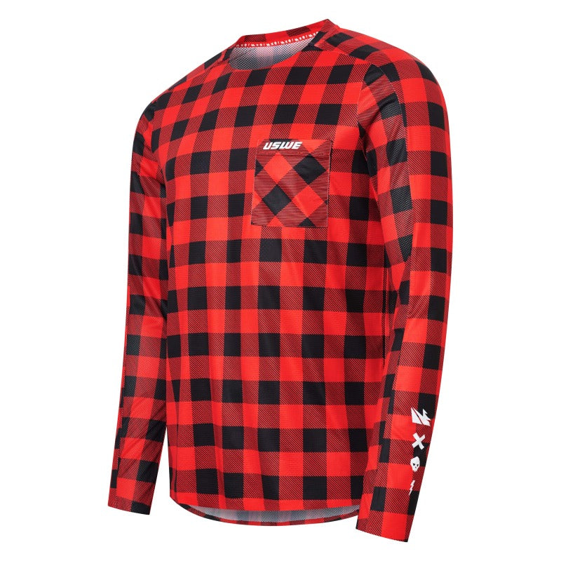 USWE Flannel Long Sleeve Lightweight Off-Road Jersey Flame Red - Medium