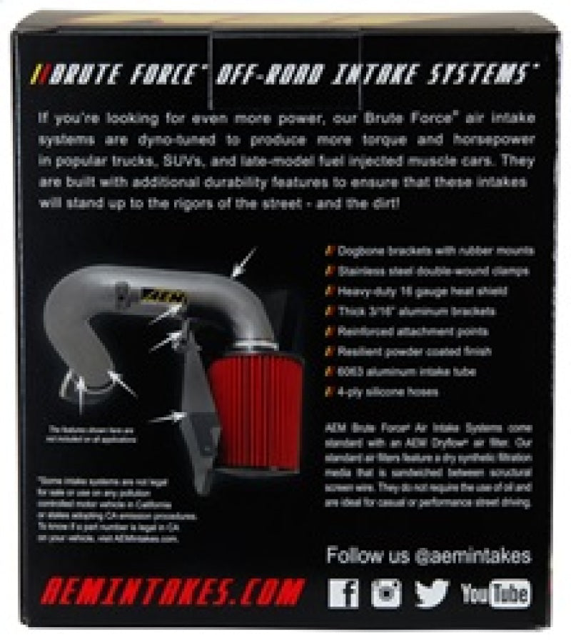 AEM Brute Force Dryflow Air Filter - Conical 6in Base OD / 5.125in Top OD / 5.25in Height