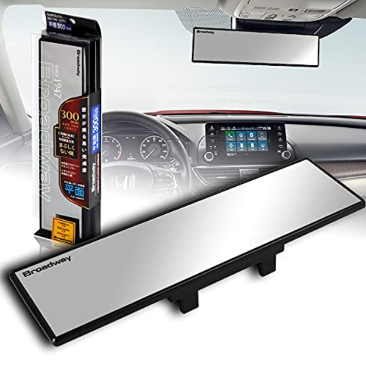 Broadway Universal 300mm 12 Inch Clear Inside Flat Wide Angle Reduce Blind Spot Clip On Rear View Mirror